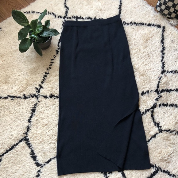 Mijeong Park Rib Knit MIDI Skirt in Navy - Picture 7 of 11